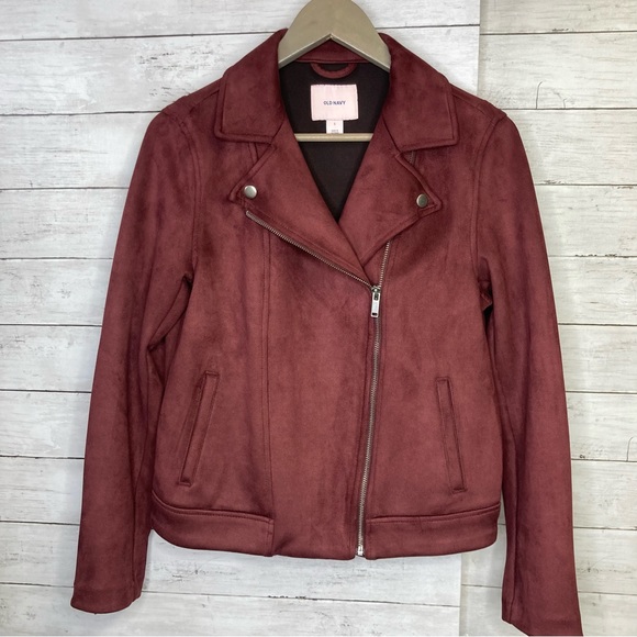 Old Navy Faux Suede Zip Up Moto Jacket size Small - Picture 8 of 11